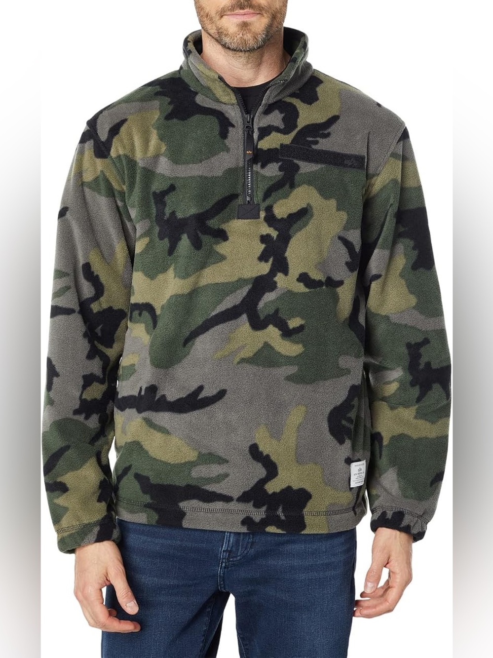 Alpha Industries Fleece Pullover Men's Large Woodland Camo MD 1/4 Zip Gorpcore